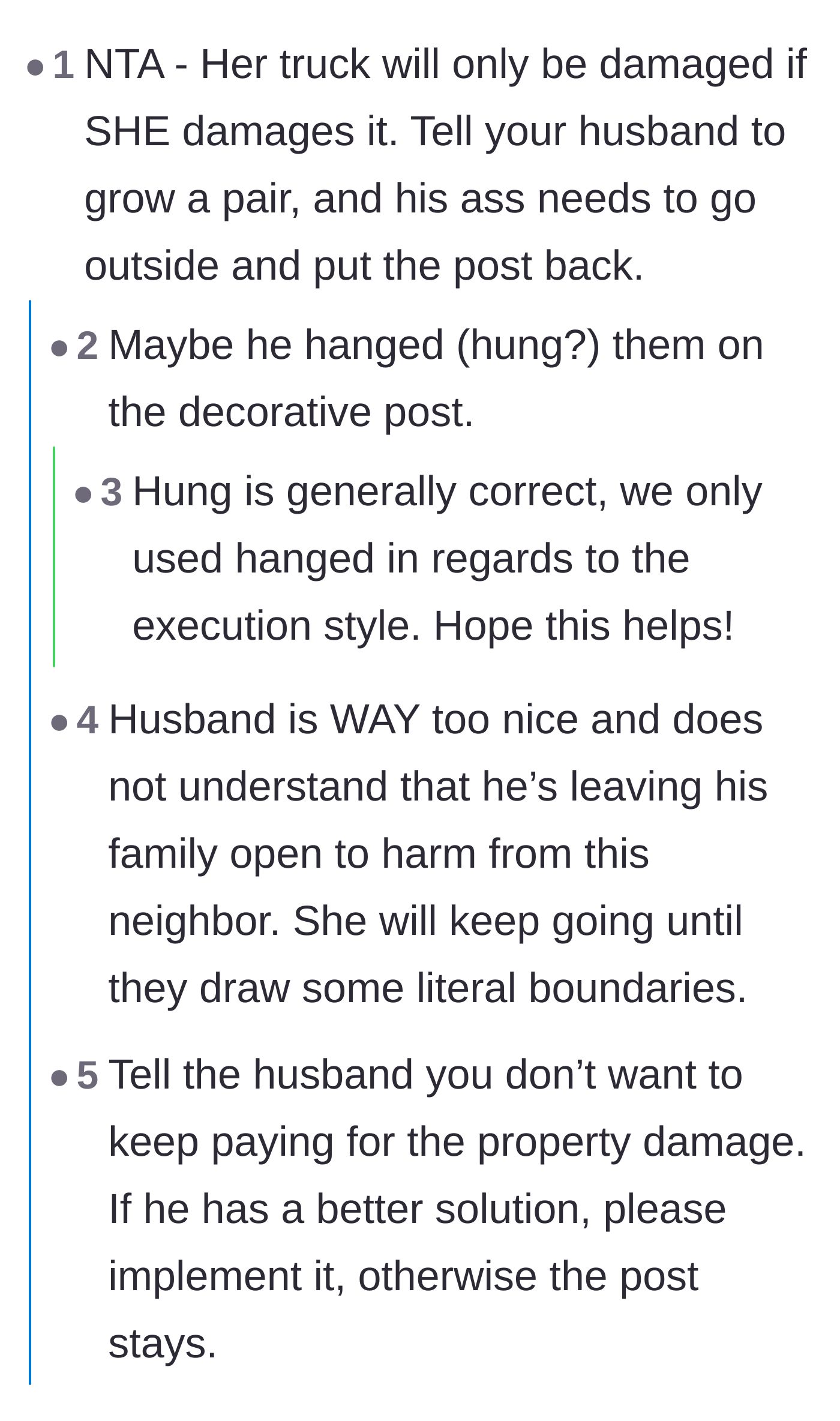 Comment thread 4 - Readers criticizing the husband's passivity and urging him to establish firm boundaries for his family's property.