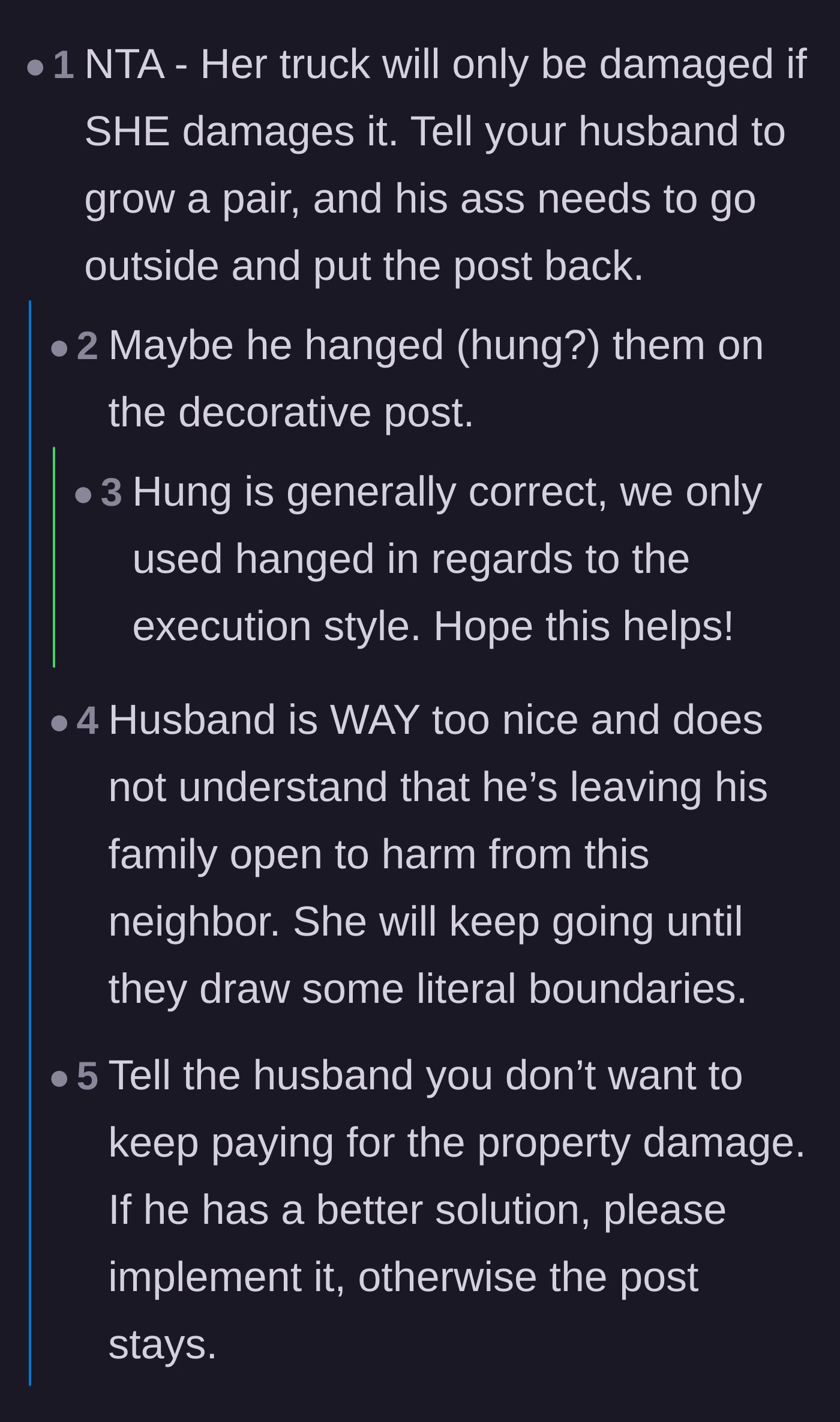 Comment thread 4 - Readers criticizing the husband's passivity and urging him to establish firm boundaries for his family's property.