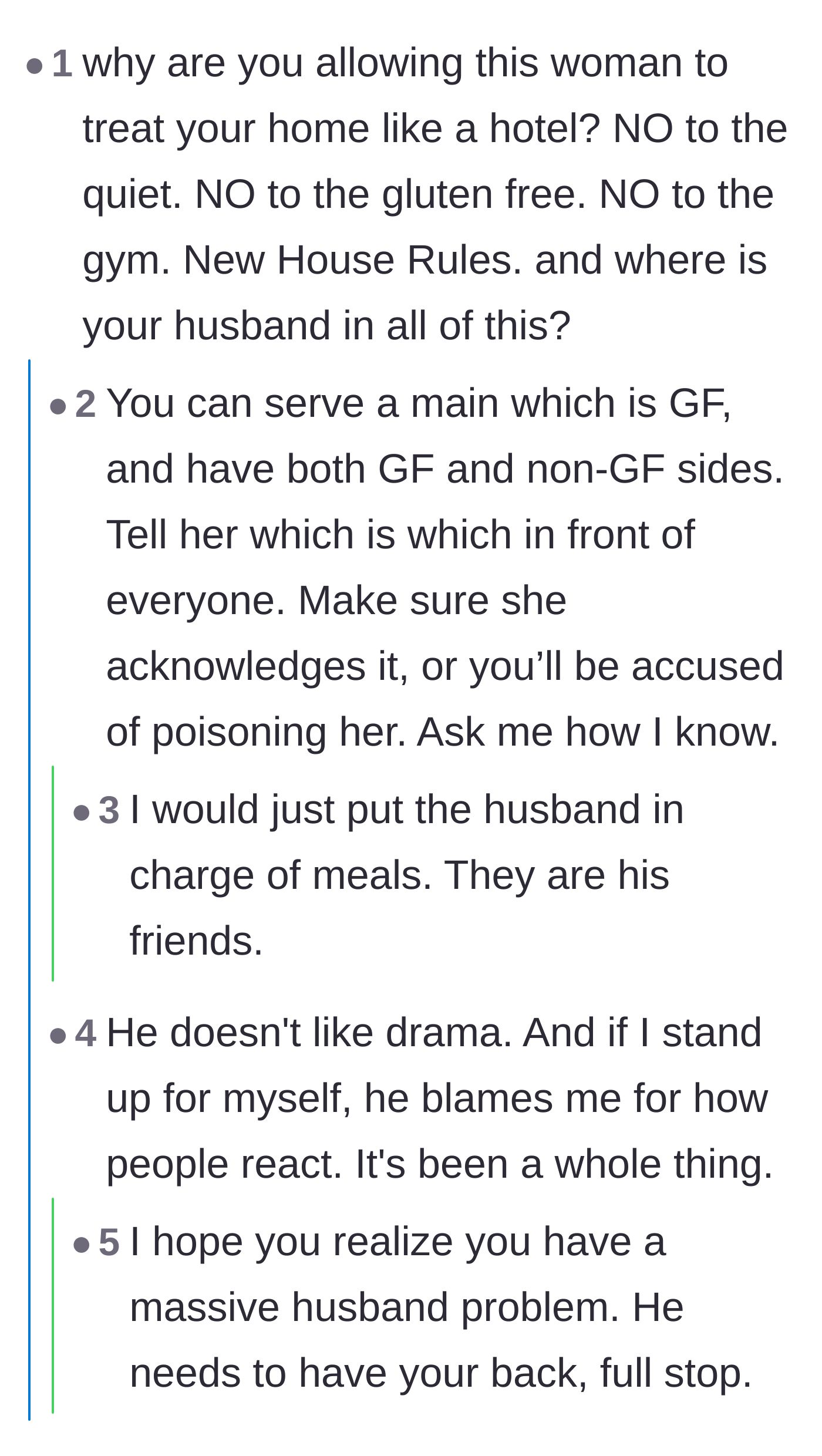 Comment thread 2 - Commenters call out the husband's failure to support his wife, diagnosing a major partner problem.