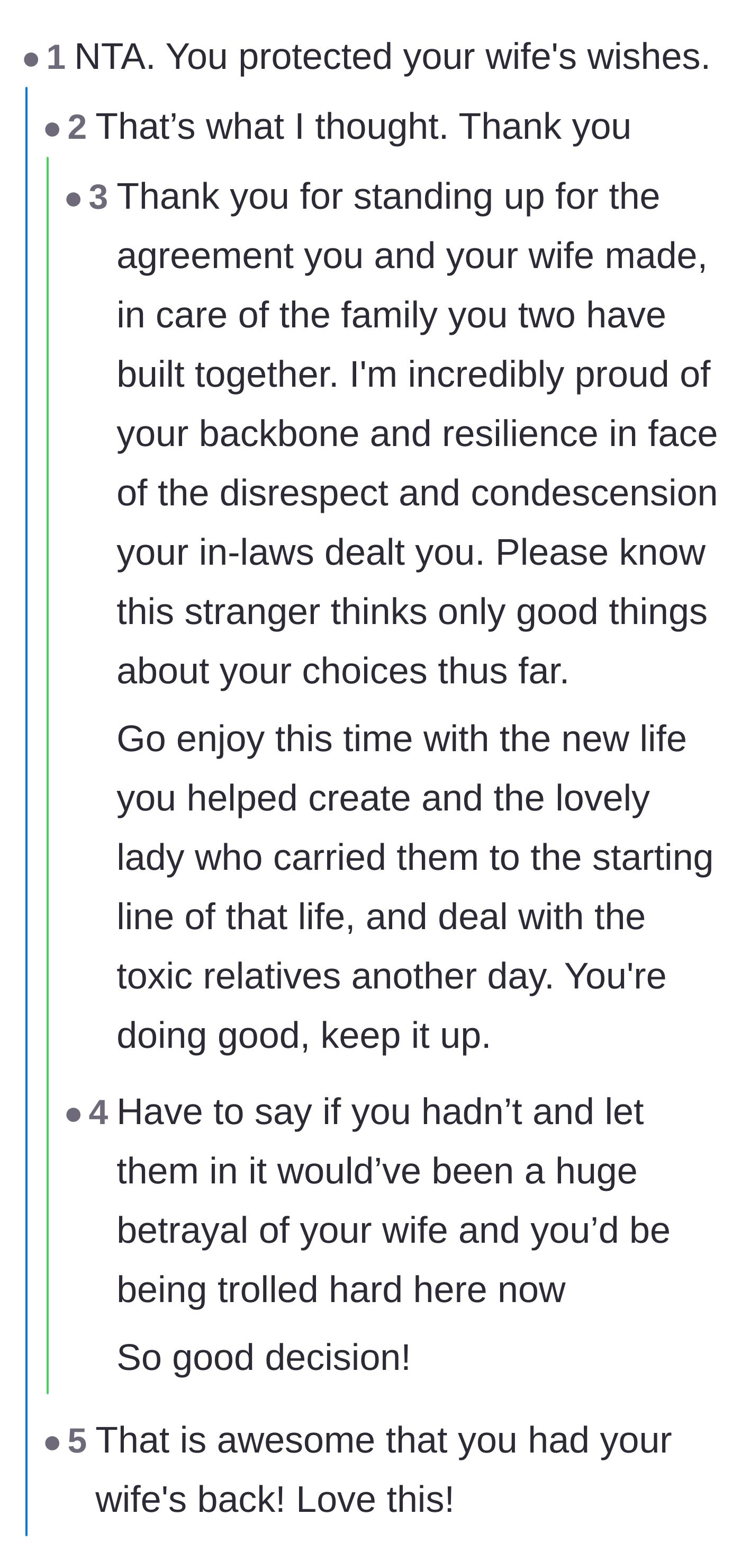 Comment thread 4 - Readers praising the husband for taking the heat and acting as a shield for his vulnerable wife.
