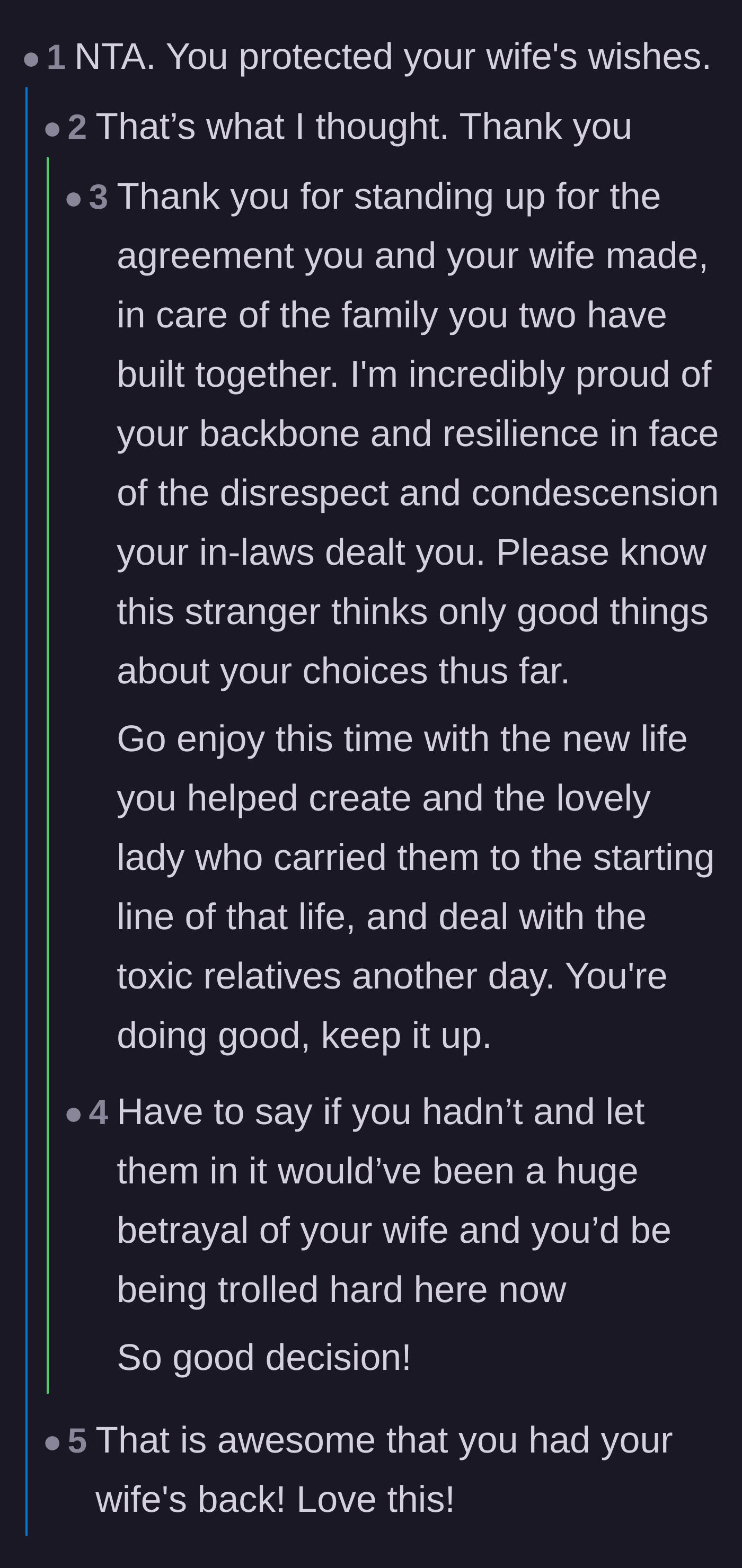 Comment thread 4 - Readers praising the husband for taking the heat and acting as a shield for his vulnerable wife.
