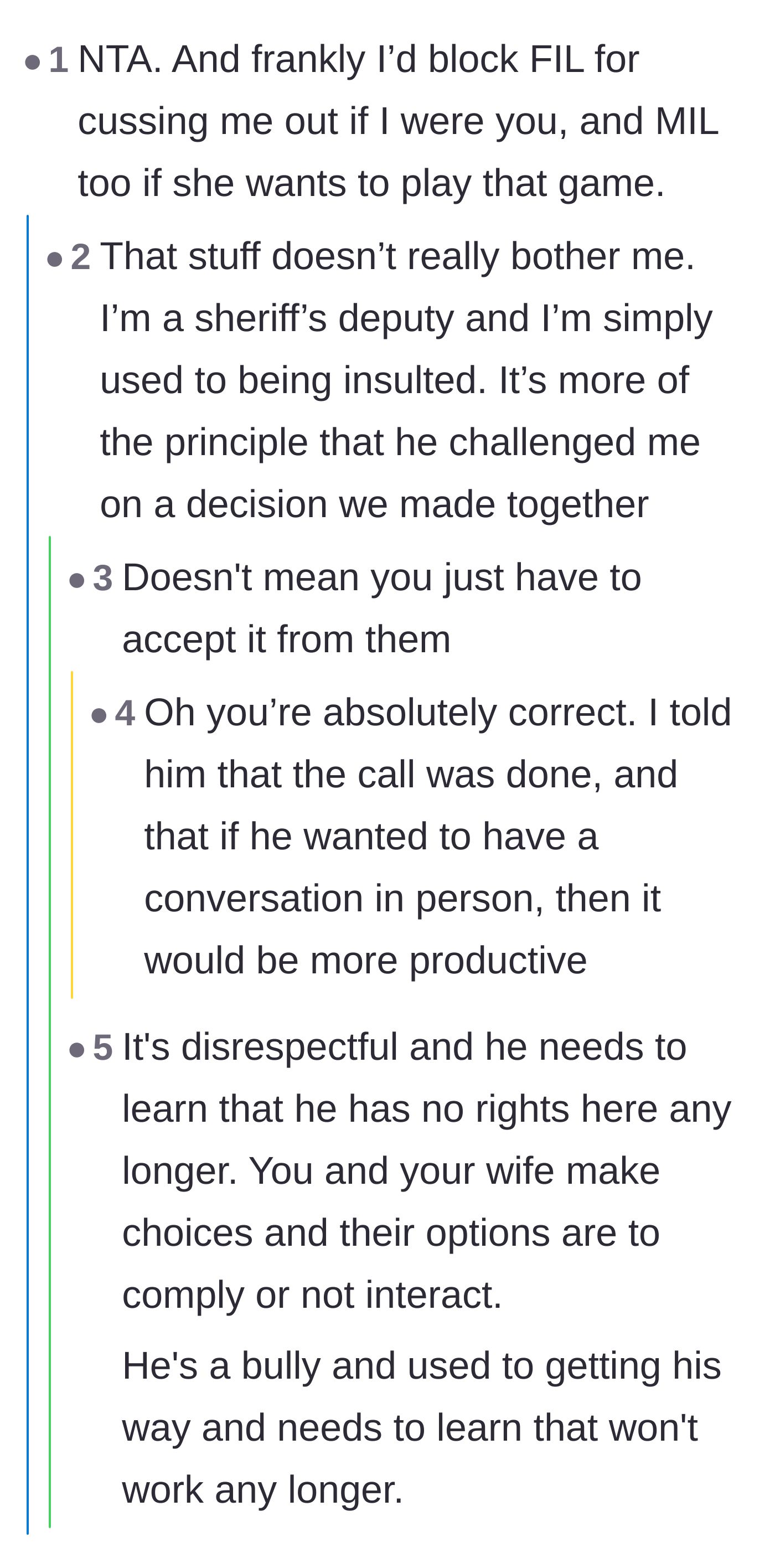 Comment thread 6 - The original poster revealing his profession makes him immune to insults, but firmly rejecting his father-in-law's disrespect.