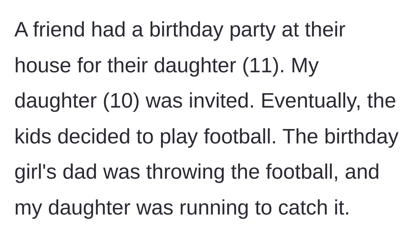 Story part 1 - A group of children playing football at a backyard birthday party.
