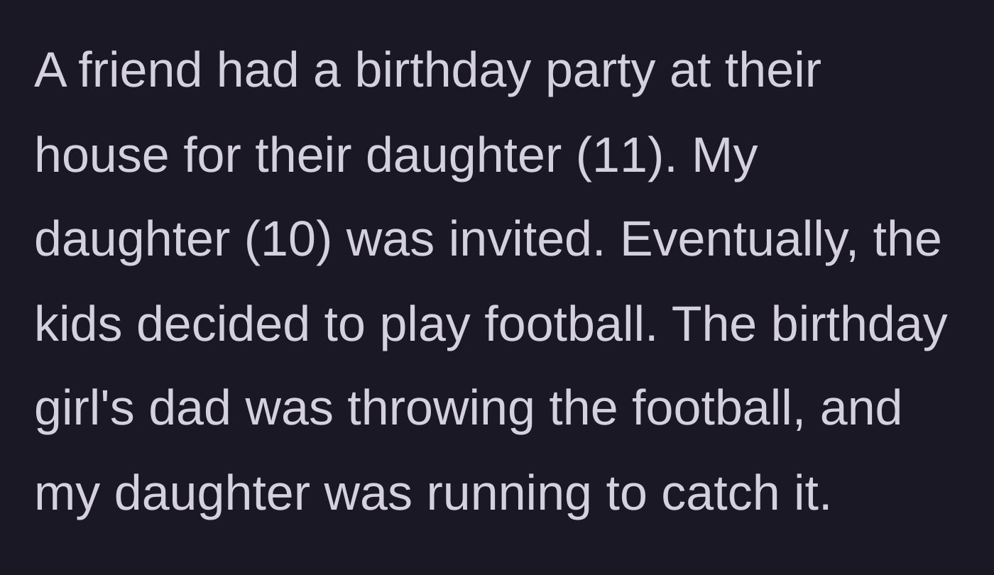 Story part 1 - A group of children playing football at a backyard birthday party.