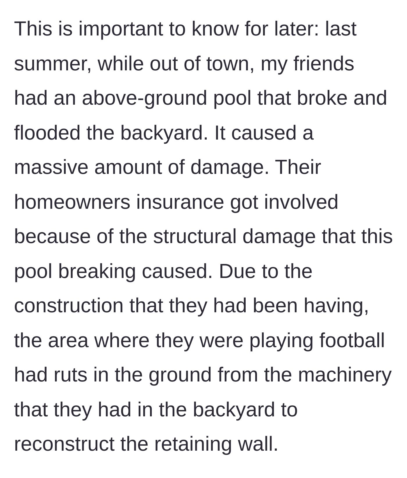 Story part 2 - A torn-up backyard with construction equipment and deep ruts.