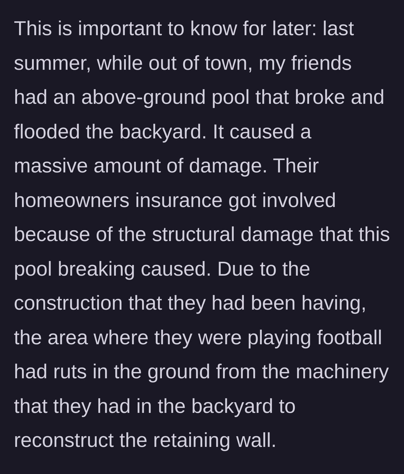 Story part 2 - A torn-up backyard with construction equipment and deep ruts.