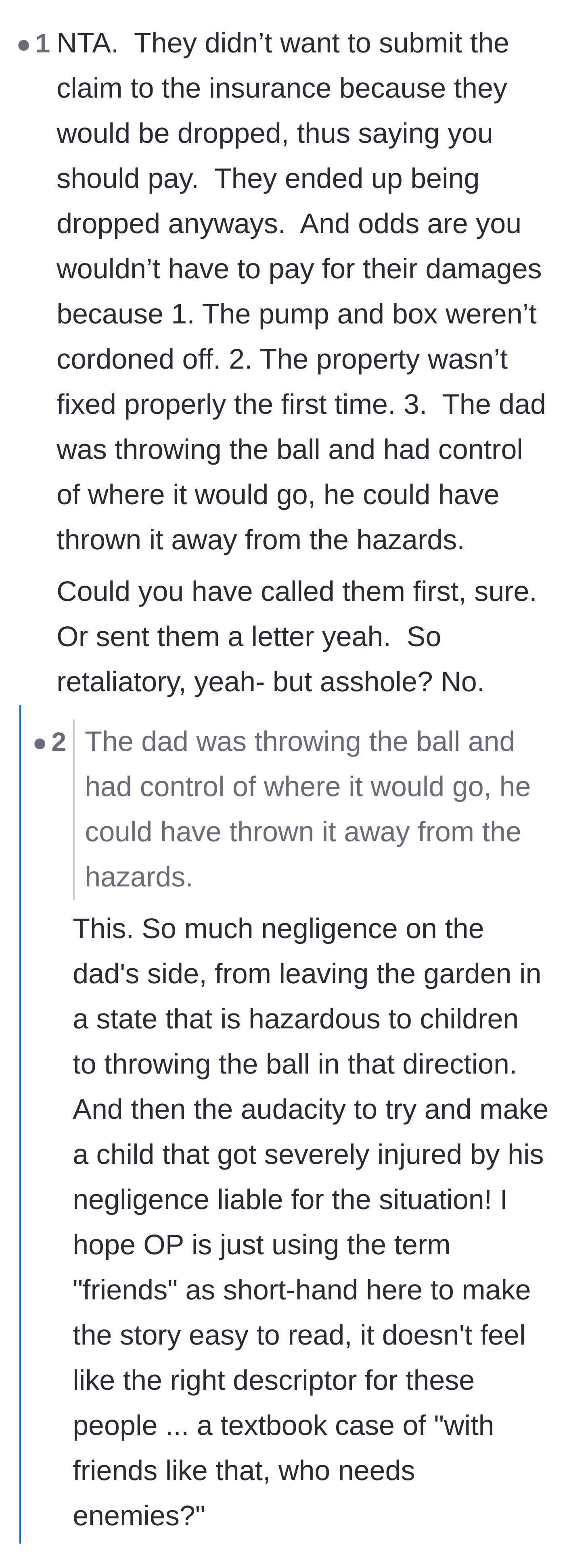 Comment thread 3 - Breaking down the father's direct negligence in orchestrating a game near an open hazard.