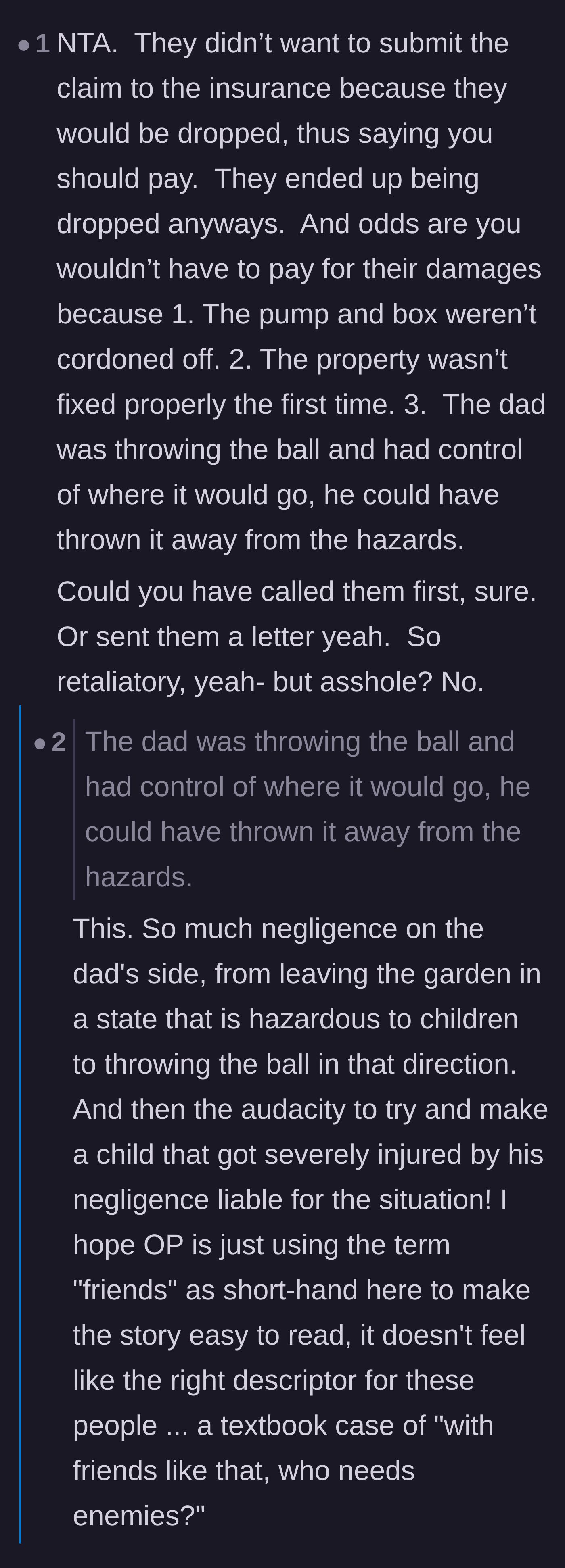 Comment thread 3 - Breaking down the father's direct negligence in orchestrating a game near an open hazard.