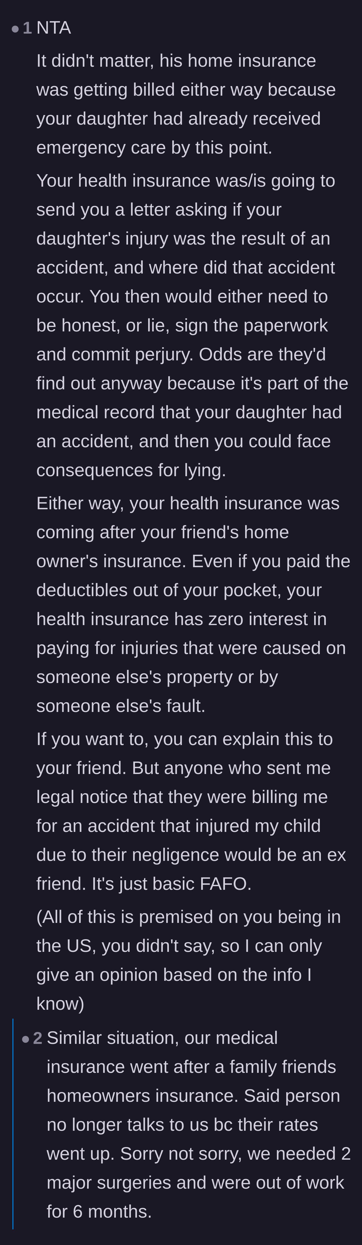 Comment thread 4 - Explaining how medical insurance subrogation makes the homeowner's insurance claim an unavoidable reality.