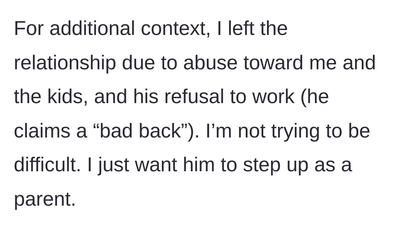 Story part 5 - Mother reveals past abuse and father's chronic refusal to work as reasons for the split