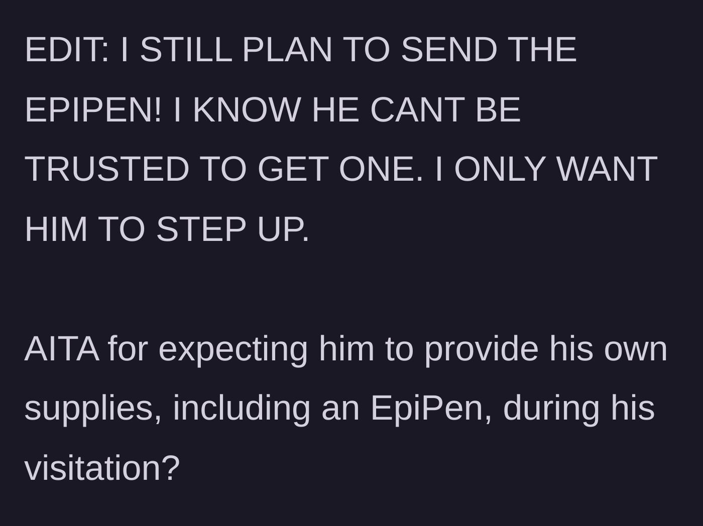 Story part 6 - Mother clarifies she will still send the EpiPen to keep her child safe but wants the father to take responsibility