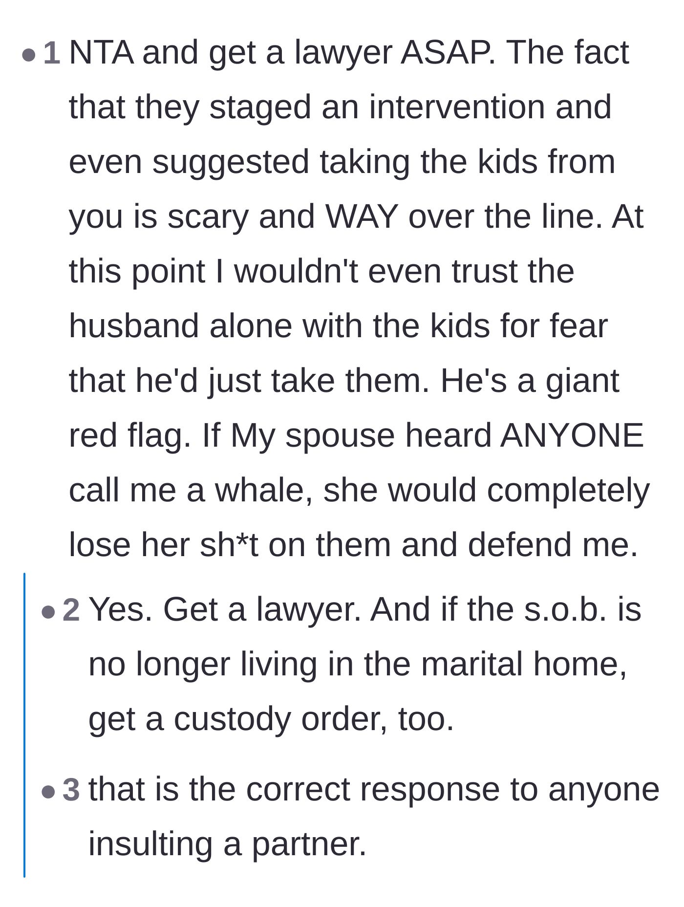 Comment thread 2 - Outrage over the family's intervention and the husband's failure to defend his wife from being called a whale.