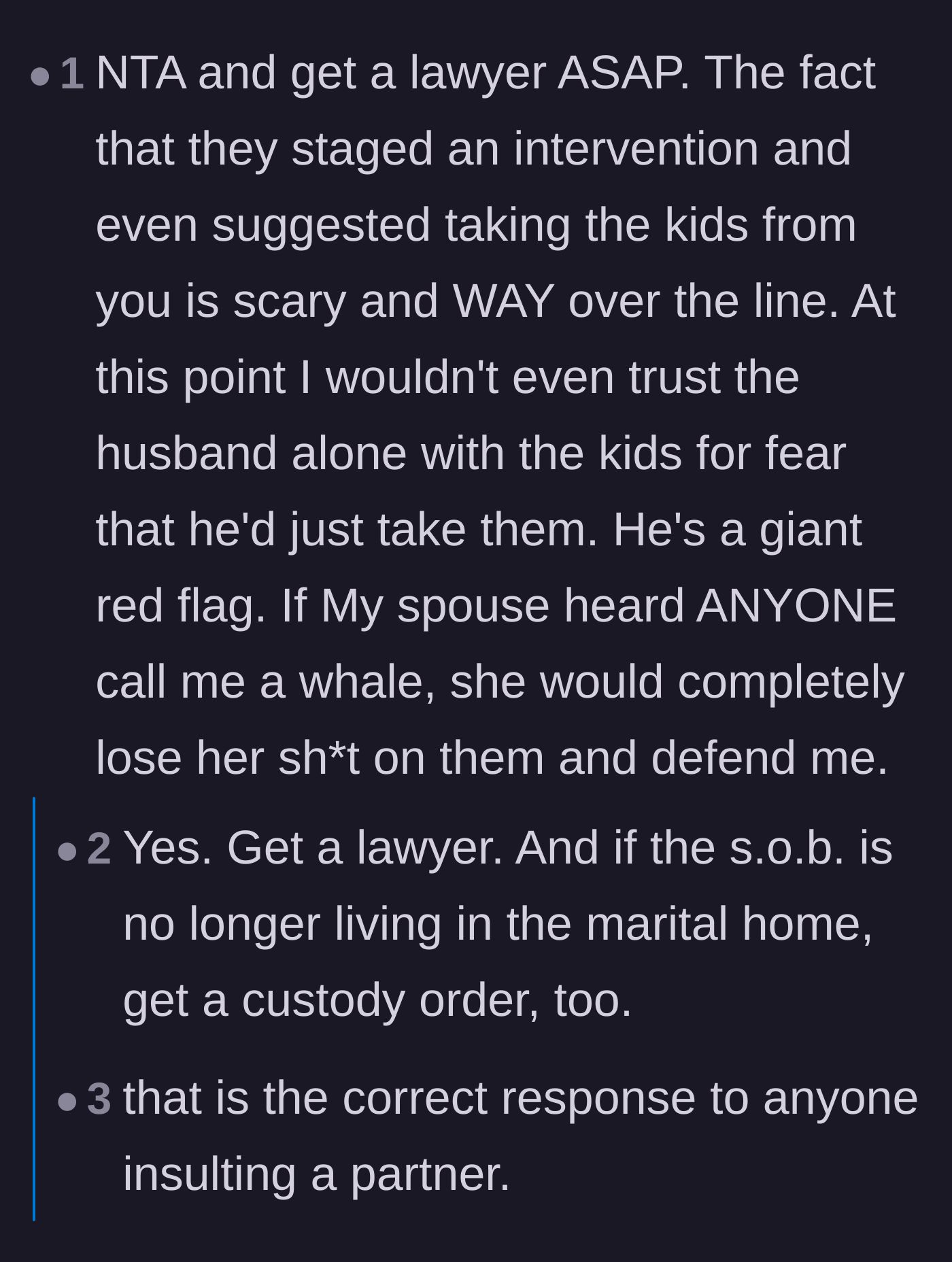 Comment thread 2 - Outrage over the family's intervention and the husband's failure to defend his wife from being called a whale.
