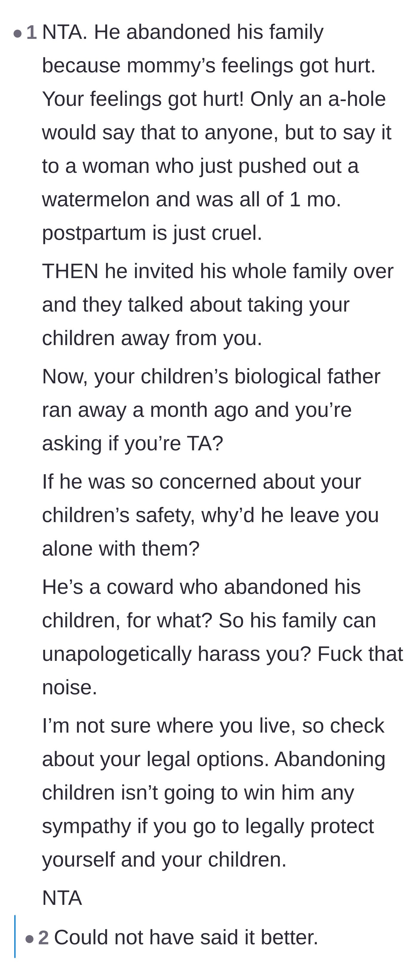 Comment thread 4 - A breakdown of the husband's hypocrisy, noting that if he truly thought the children were unsafe, he wouldn't have abandoned them.