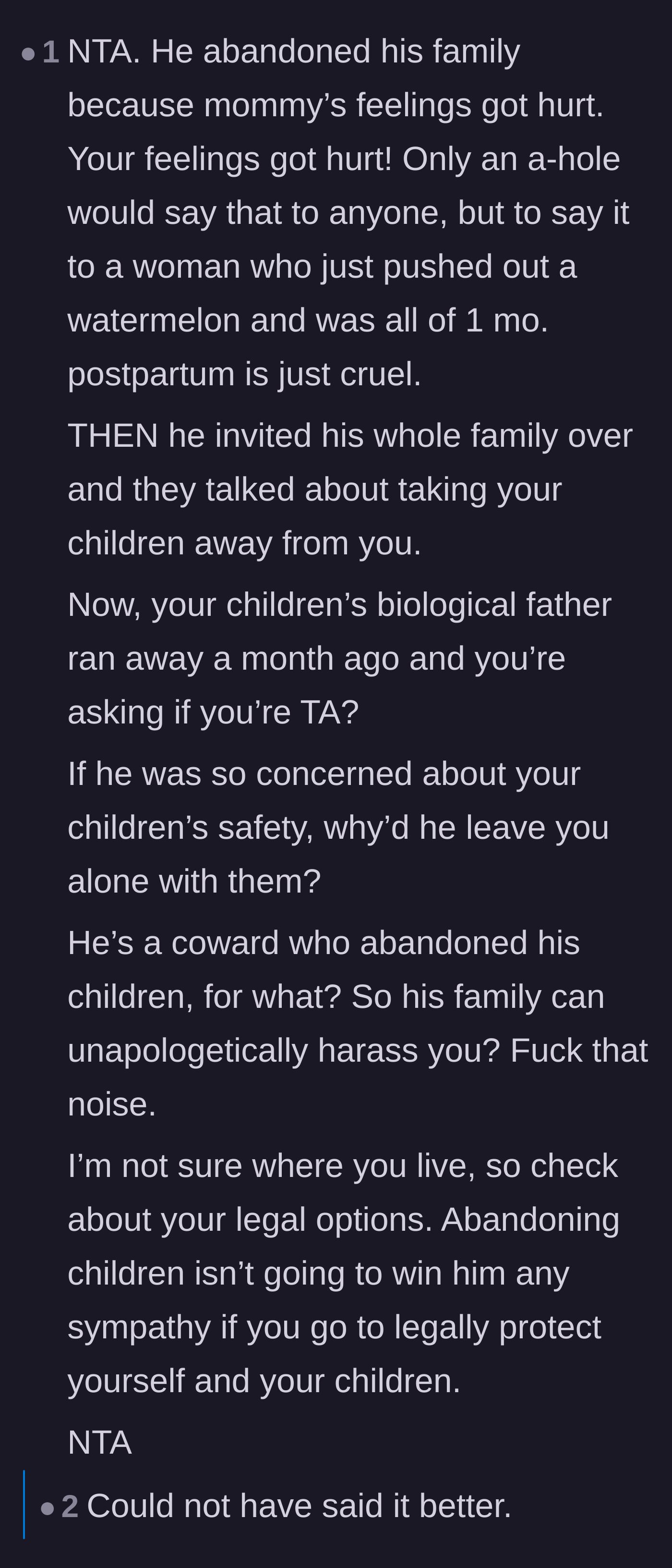 Comment thread 4 - A breakdown of the husband's hypocrisy, noting that if he truly thought the children were unsafe, he wouldn't have abandoned them.
