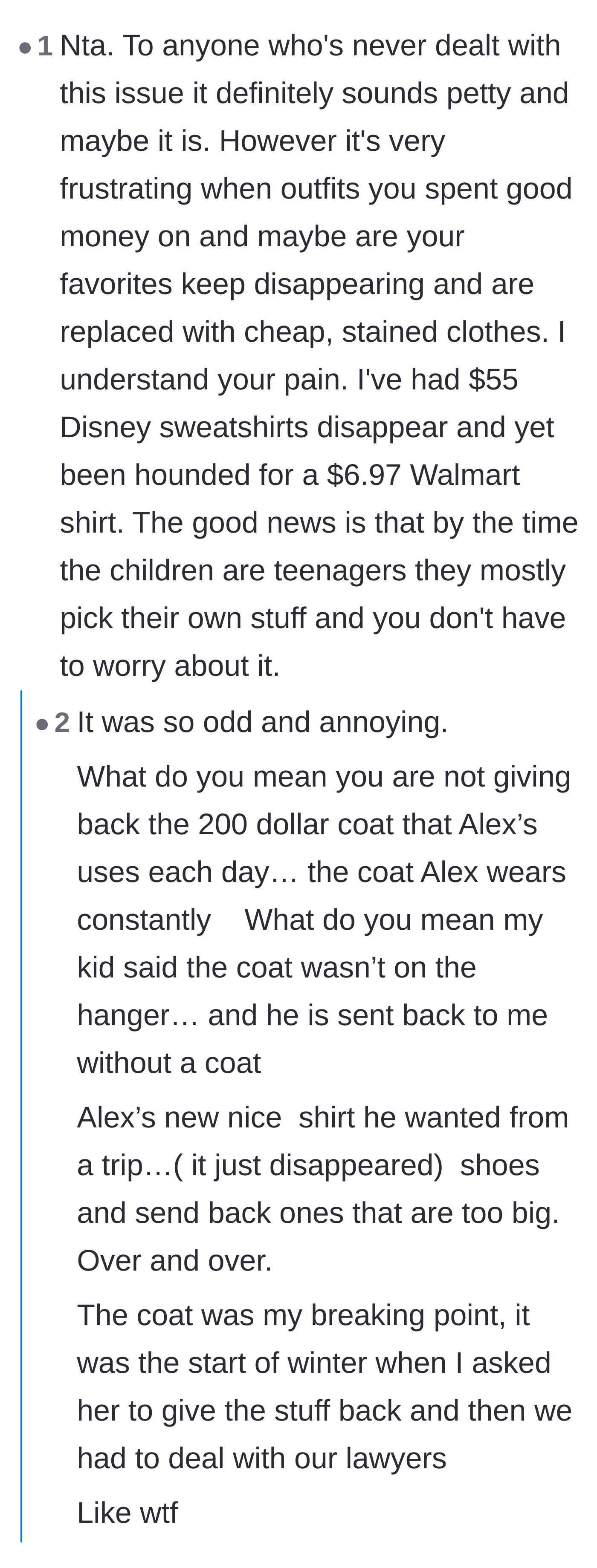 Comment thread 2 - The original poster vents in the replies about the heartbreaking loss of a $200 winter coat that started the legal battle.