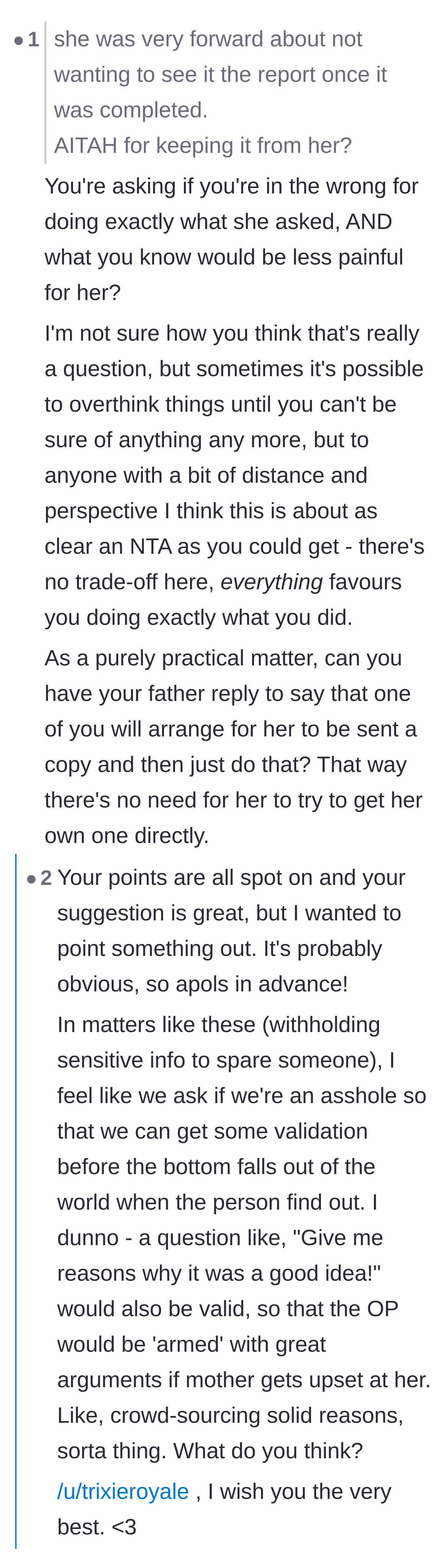 Comment thread 3 - Readers pointing out the sibling only did exactly what the mother originally requested.