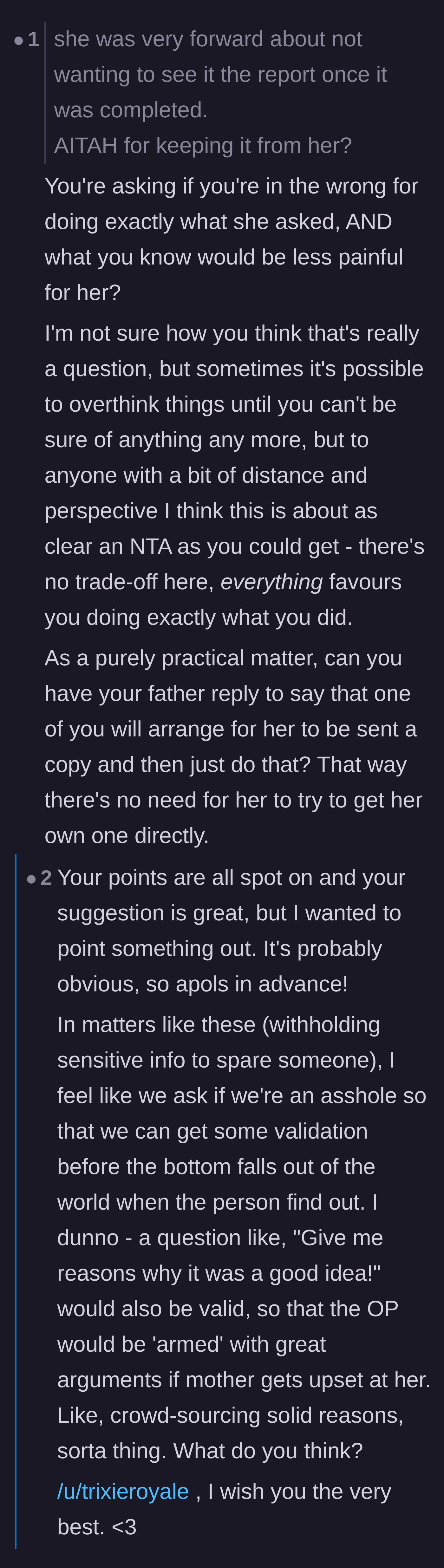 Comment thread 3 - Readers pointing out the sibling only did exactly what the mother originally requested.