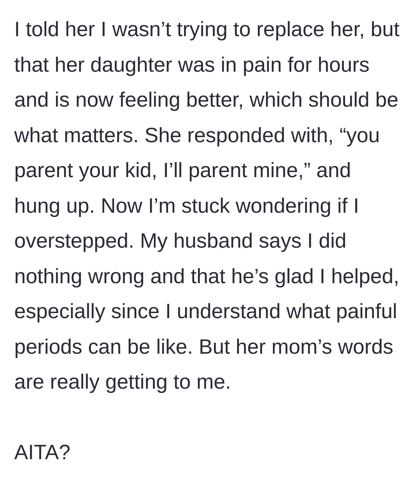 Story part 6 - The stepmom is left second-guessing herself despite doing the right thing and having her husband's full support.