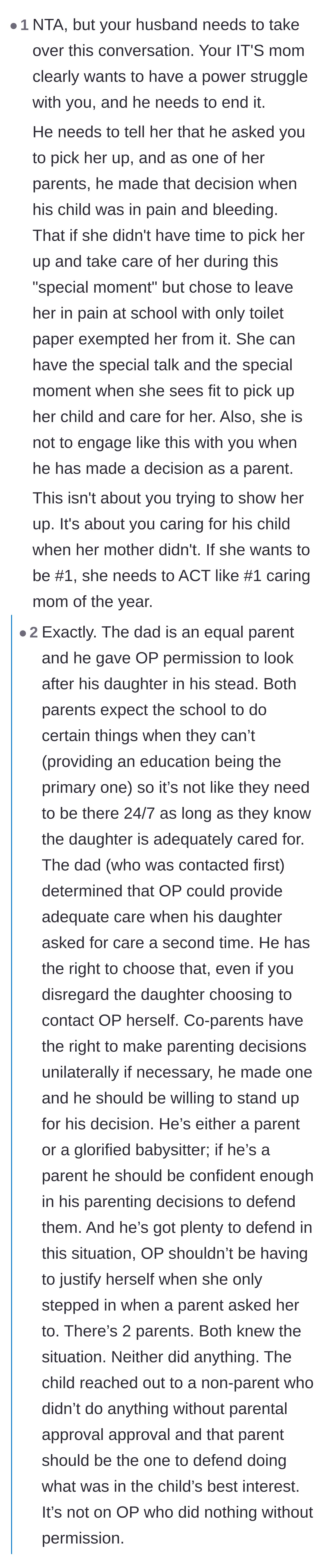 Comment thread 3 - Advice urging the father to shut down the power struggle and defend his own decisions