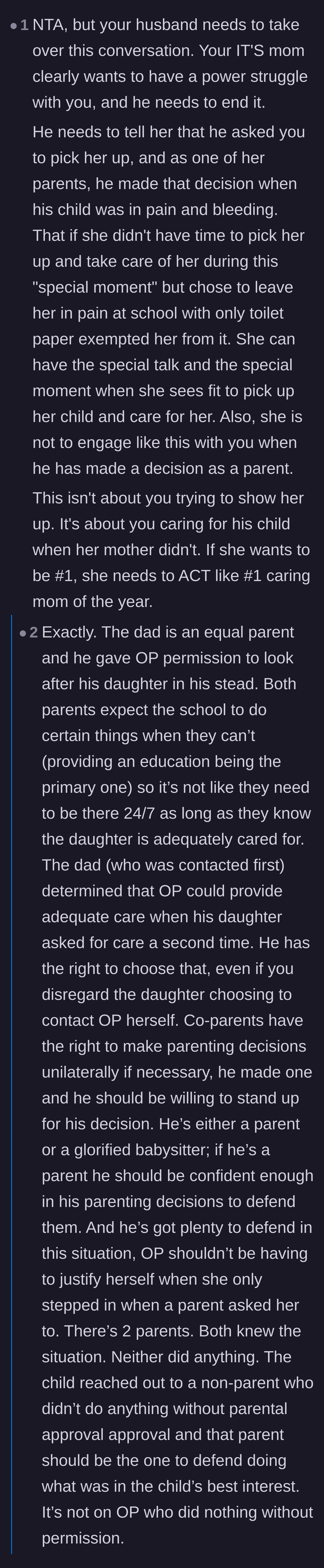 Comment thread 3 - Advice urging the father to shut down the power struggle and defend his own decisions