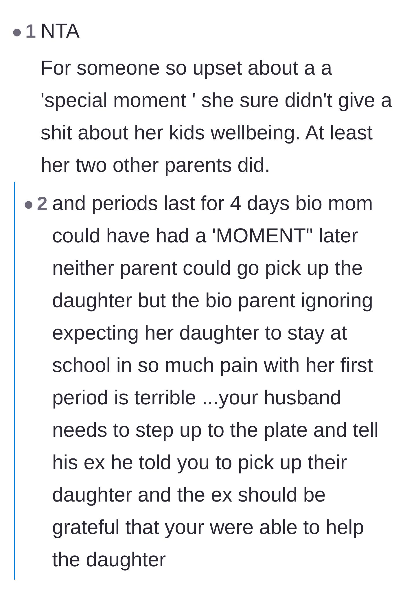 Comment thread 4 - Disgust over the biological mother prioritizing her ego over her daughter's physical distress