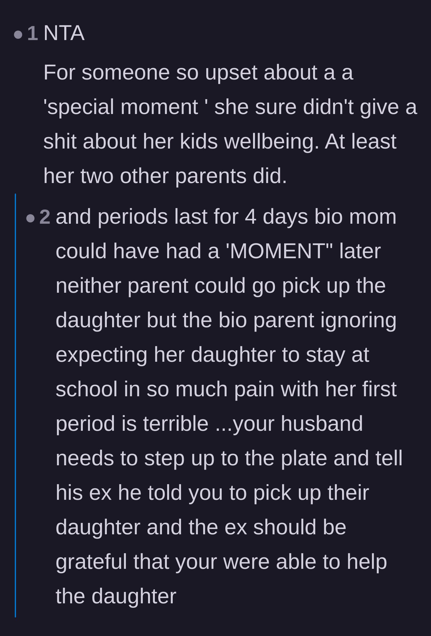 Comment thread 4 - Disgust over the biological mother prioritizing her ego over her daughter's physical distress