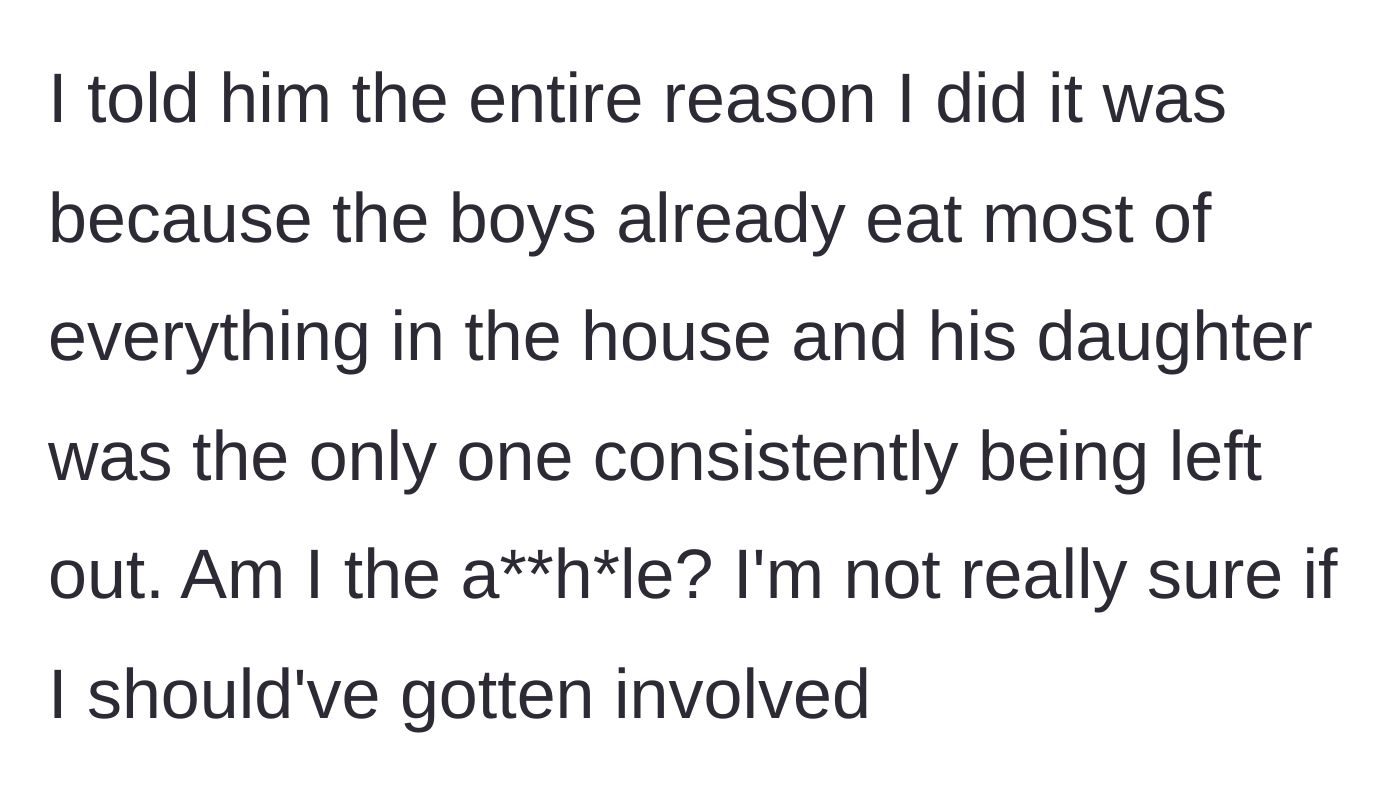 Story part 7 - The uncle defends his actions by pointing out the niece was being left out and asks if he was wrong to get involved.