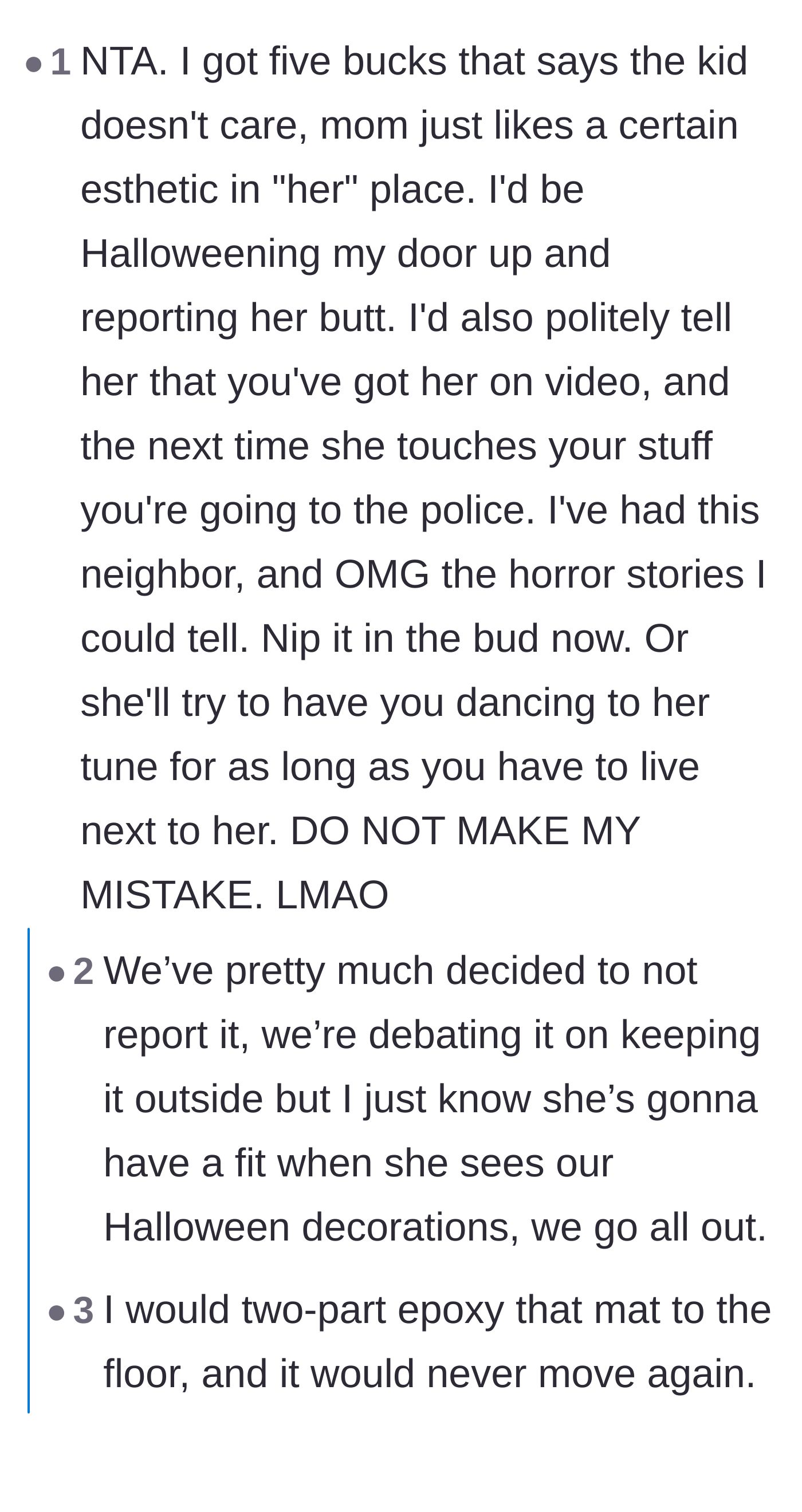 Comment thread 2 - A user suspects the mother is lying about her child's fear to control the hallway aesthetic and suggests doubling down on the decor.