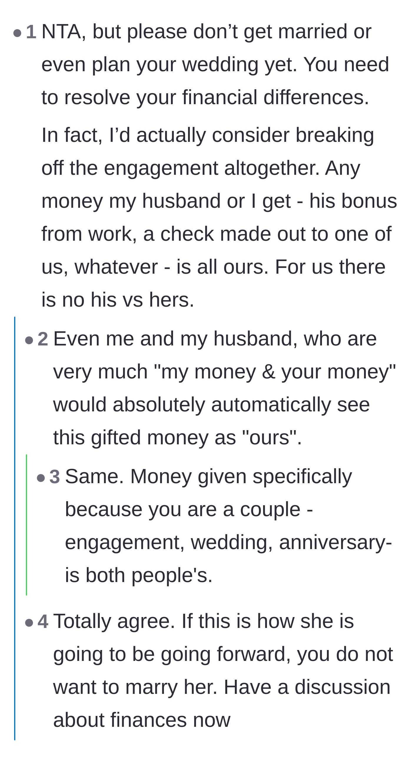 Comment thread 1 - Readers agreeing that keeping joint gifts is a massive red flag that warrants breaking off the engagement.