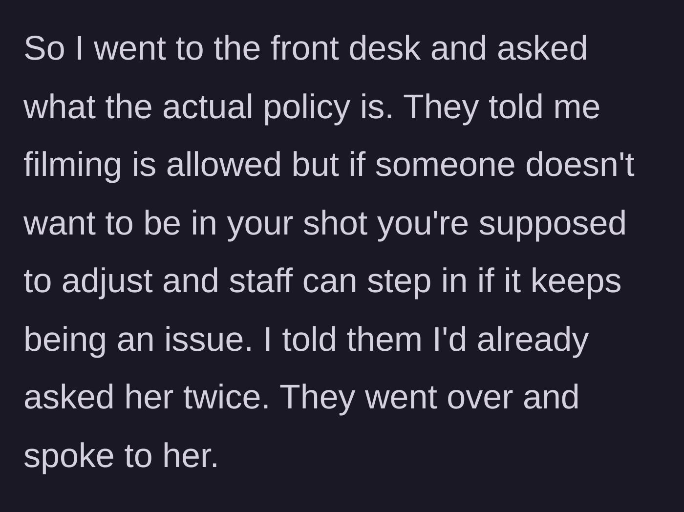 Story part 7 - The main character consults gym staff about the official filming policy, and management subsequently intervenes with Jenna.