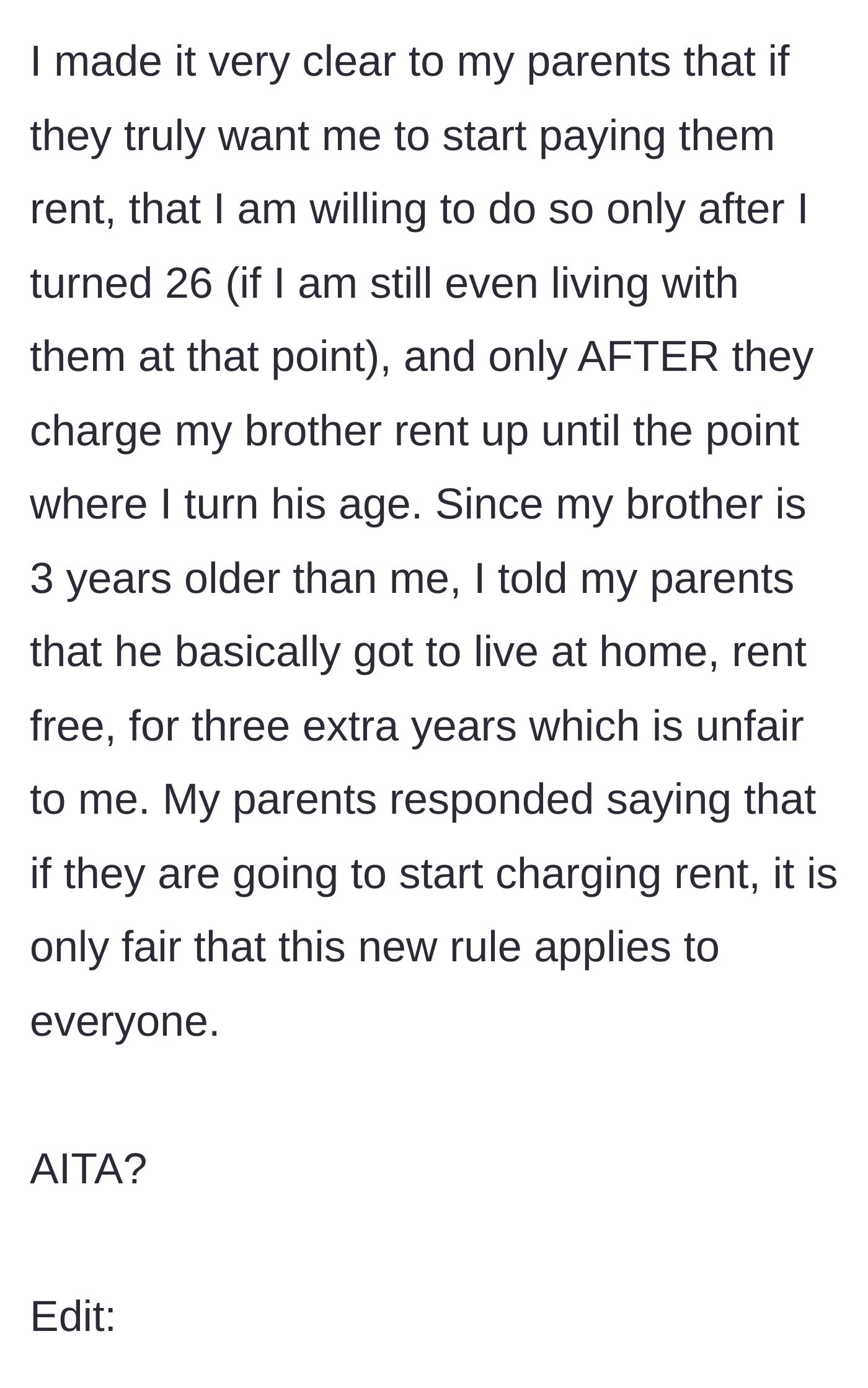 Story part 4 - Daughter demands her brother pay back-rent for three years before she pays, but parents insist the new rule applies to both equally.