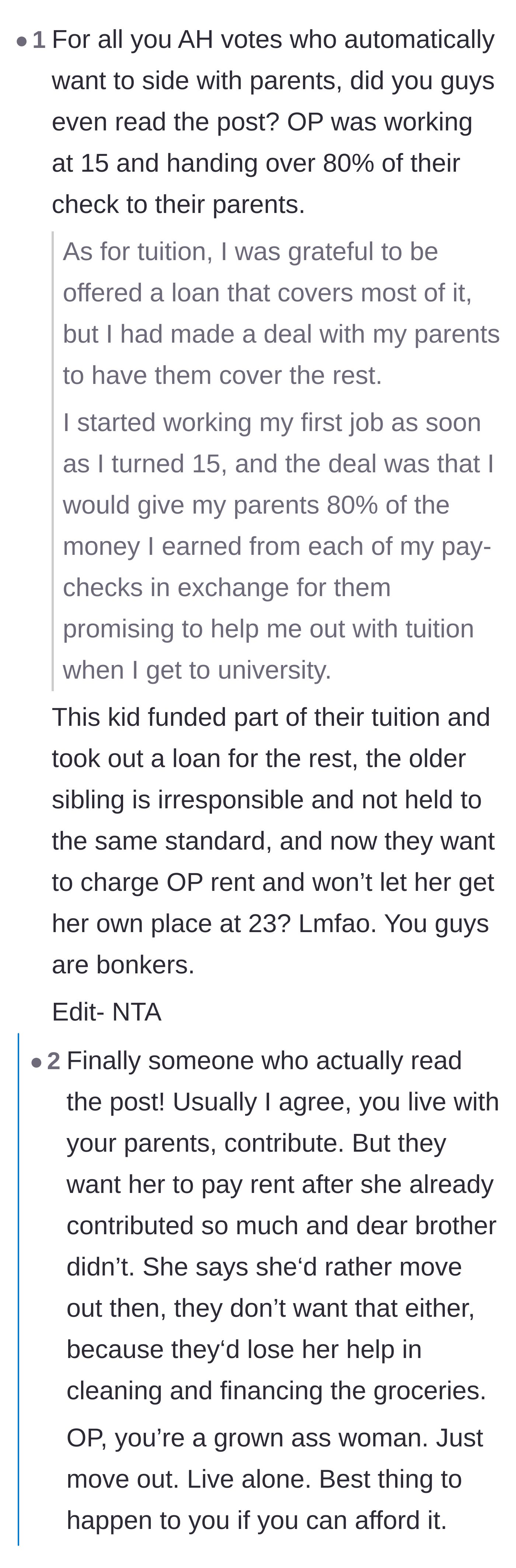 Comment thread 3 - Readers defending the author and highlighting her massive financial sacrifice since age fifteen.