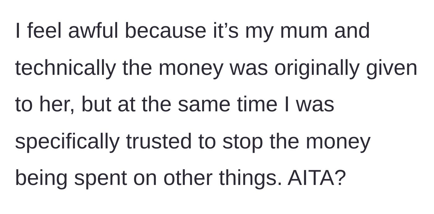 Story part 6 - The main character feels guilty, questioning if they were wrong to withhold the cash.