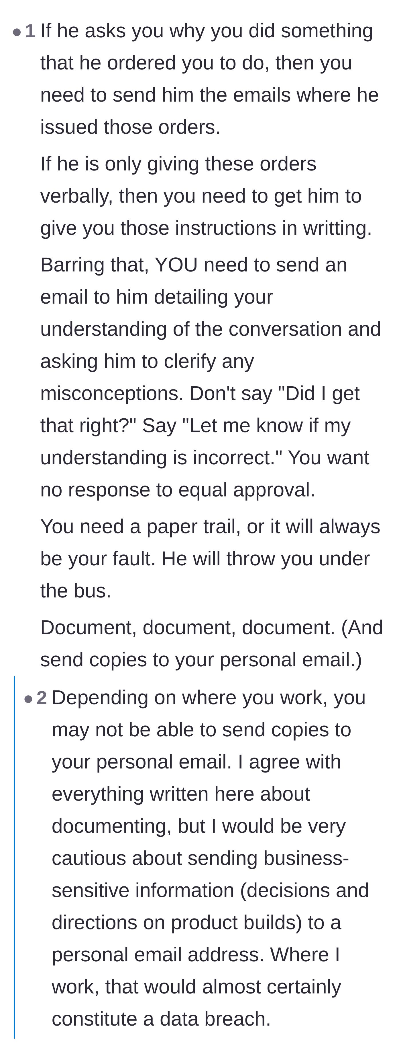 Comment thread 5 - Detailed instructions on how to defensively navigate a shifting paper trail.