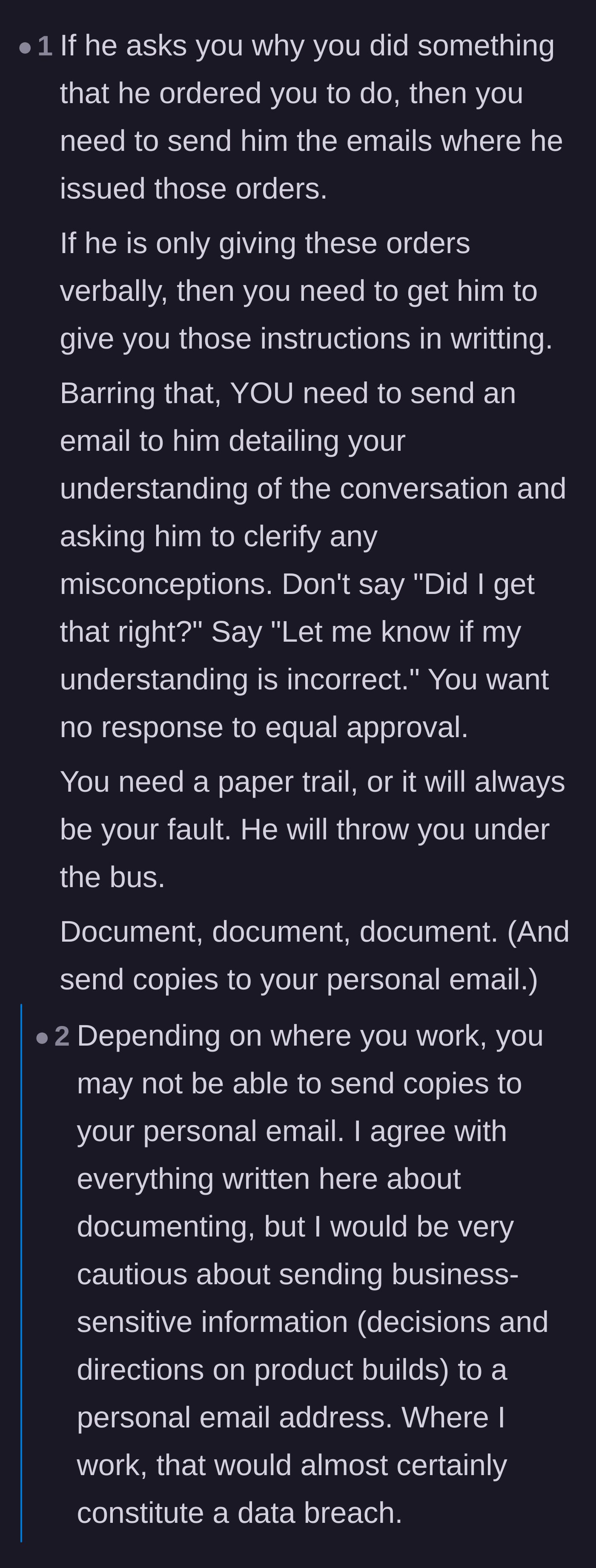 Comment thread 5 - Detailed instructions on how to defensively navigate a shifting paper trail.
