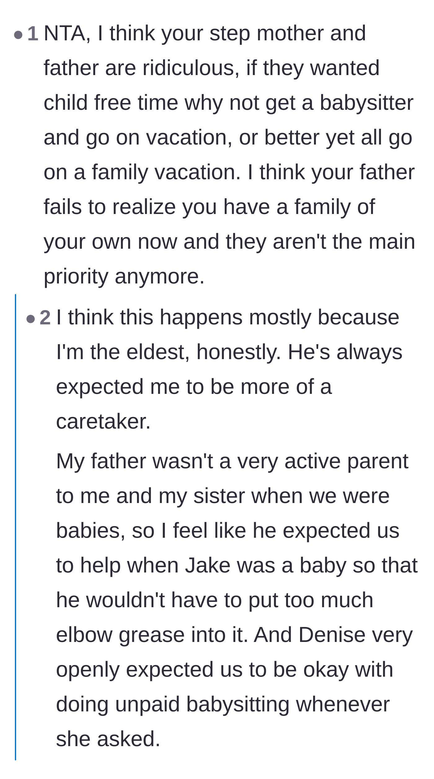 Comment thread 1 - Discussion about the father expecting his eldest daughter to do the heavy lifting of child-rearing.