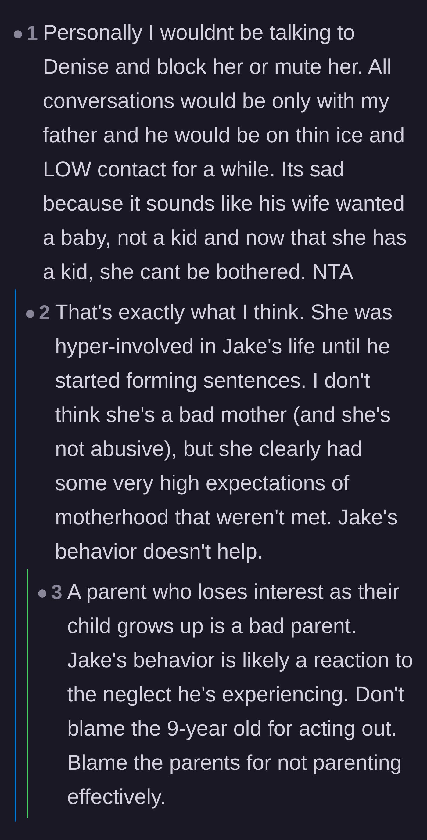 Comment thread 2 - A deep dive into how the stepmother only wanted the fun baby stage, leading to the young boy's behavioral issues.
