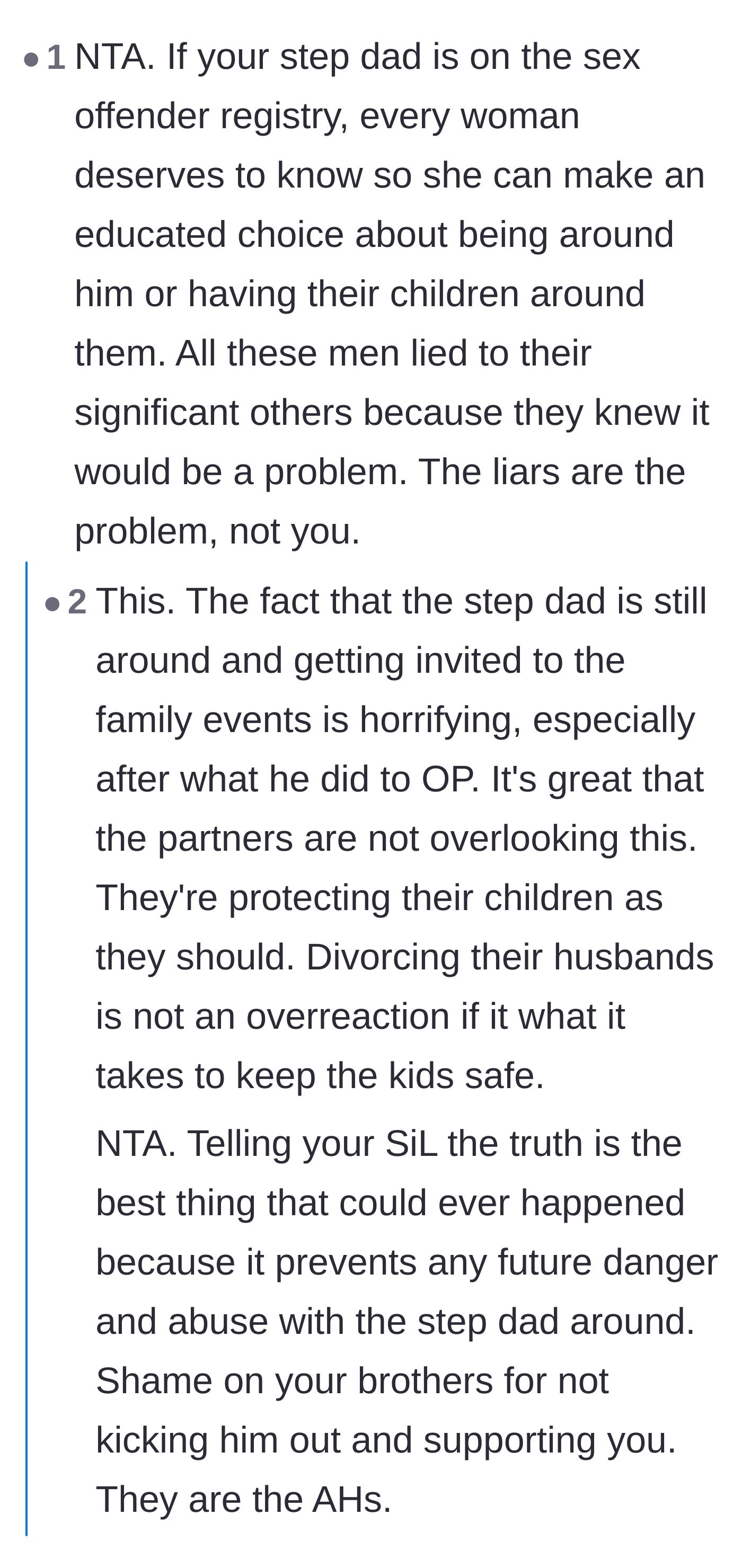 Comment thread 1 - Discussing a mother's right to know about predators to protect her children.