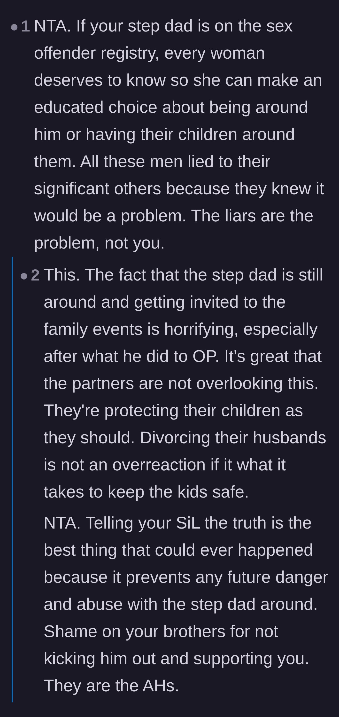 Comment thread 1 - Discussing a mother's right to know about predators to protect her children.