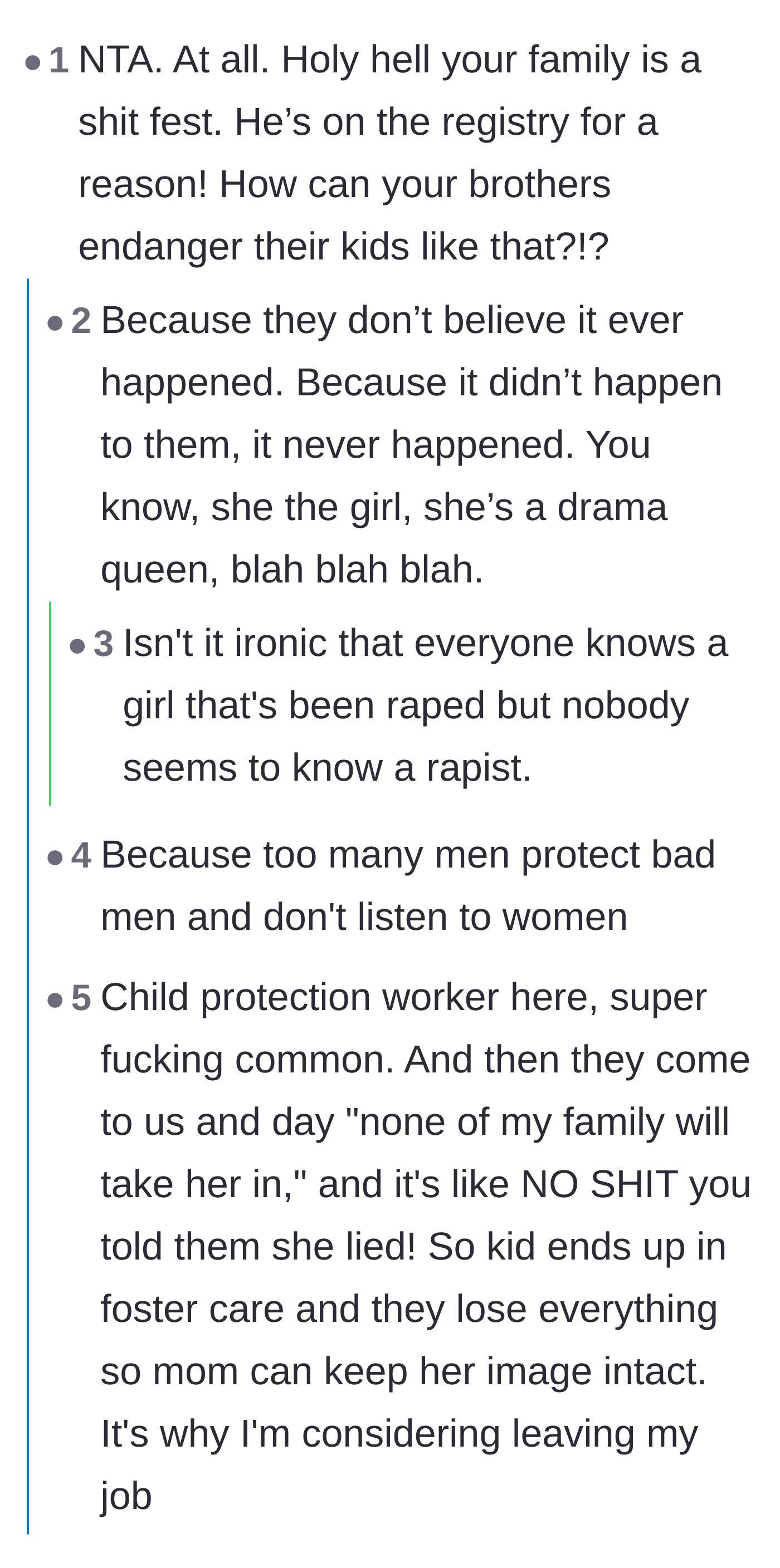 Comment thread 2 - Highlighting the tragic reality of men protecting abusers and dismissing female victims.