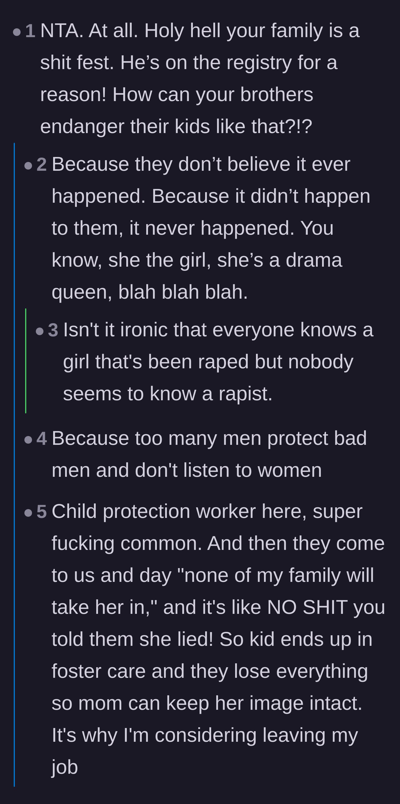 Comment thread 2 - Highlighting the tragic reality of men protecting abusers and dismissing female victims.