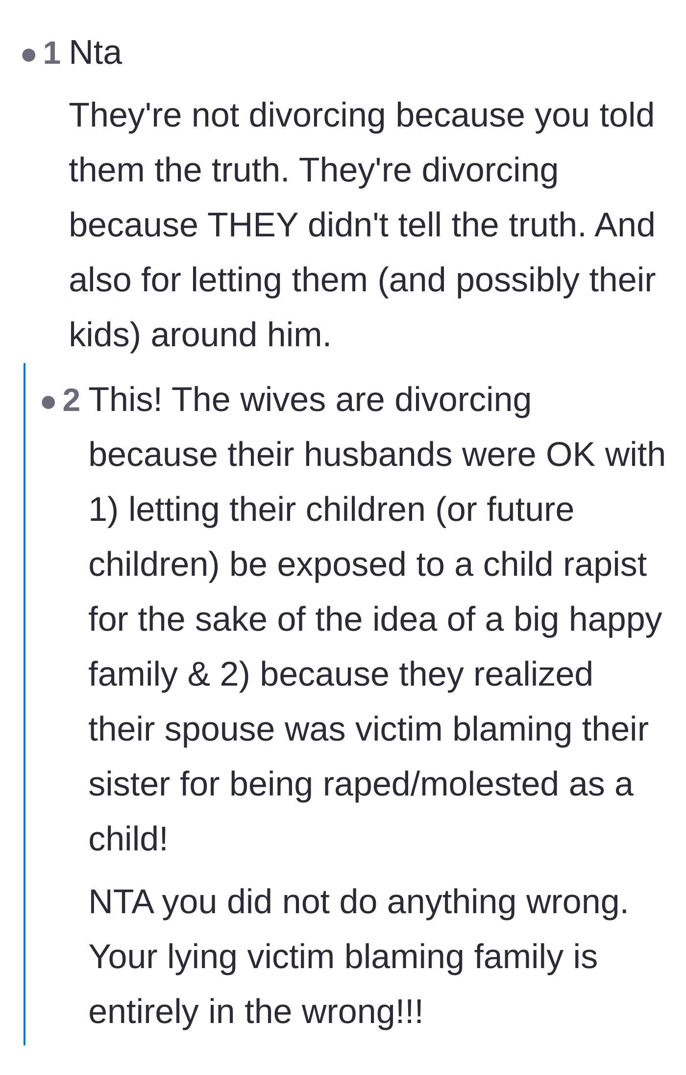 Comment thread 3 - Shifting the blame for the divorces entirely onto the brothers' deceit and victim-blaming.