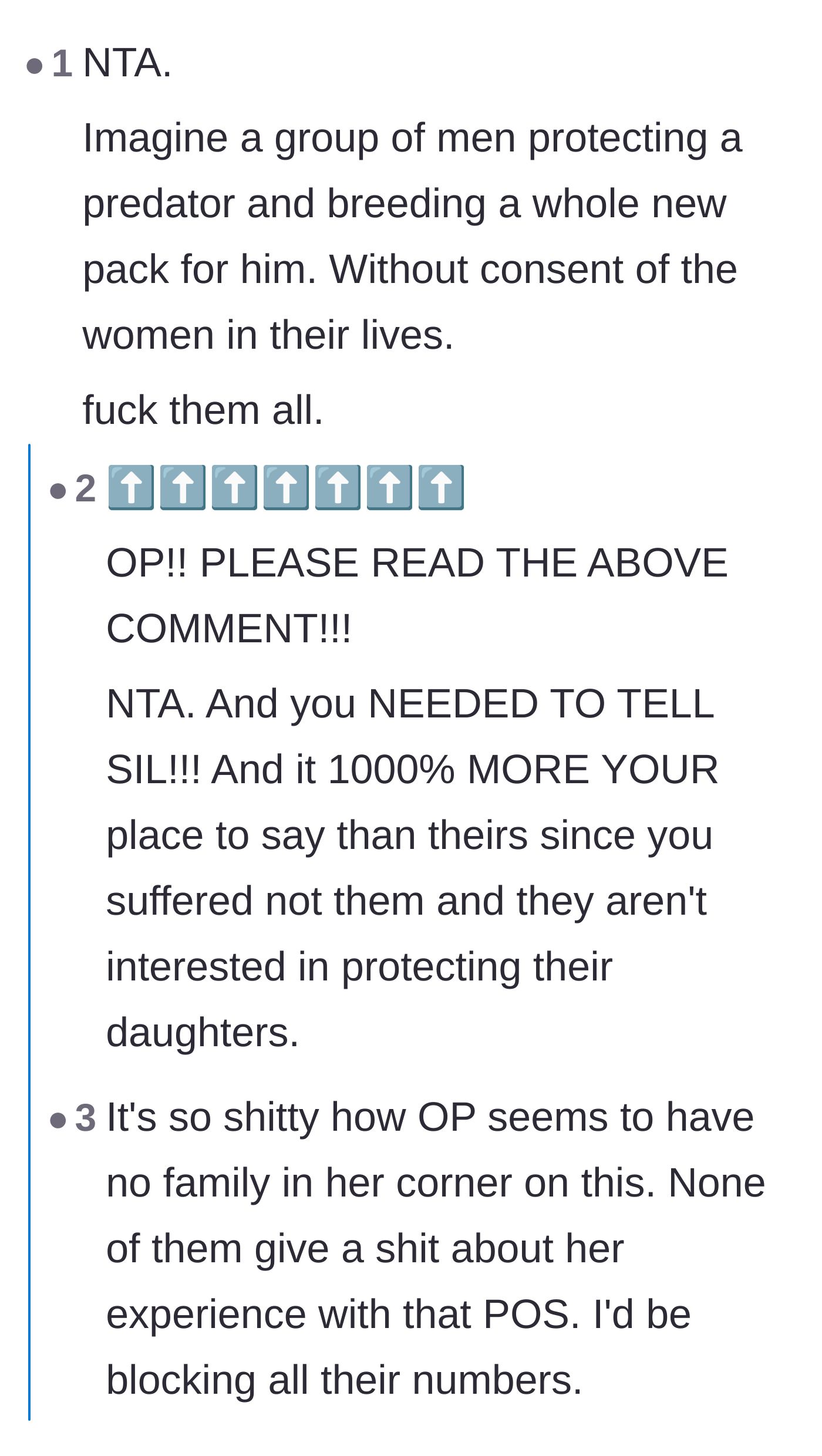 Comment thread 5 - Reacting to the horrifying realization that the brothers were exposing a new generation to a predator.