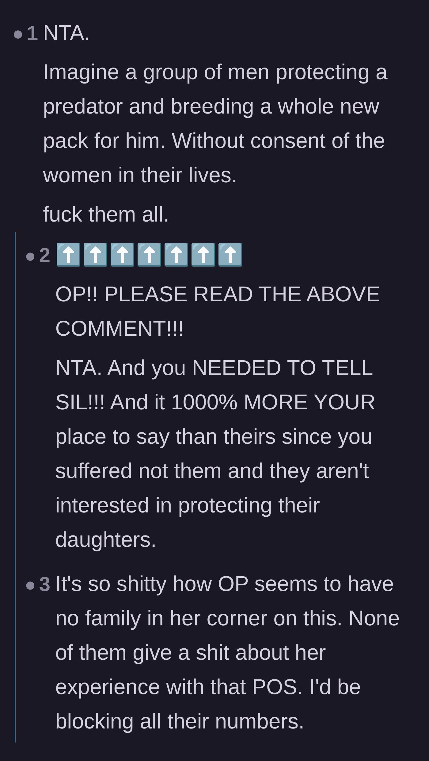 Comment thread 5 - Reacting to the horrifying realization that the brothers were exposing a new generation to a predator.