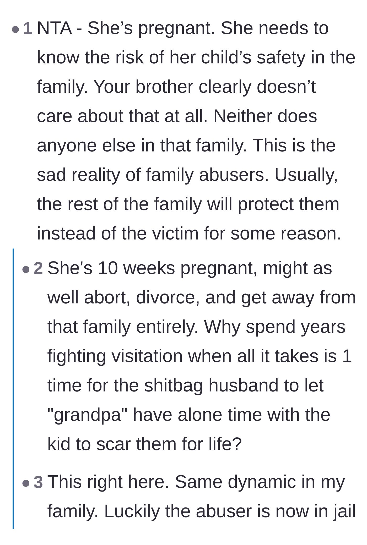 Comment thread 6 - Discussing the urgent need for the pregnant sister-in-law to know the truth for her baby's safety.