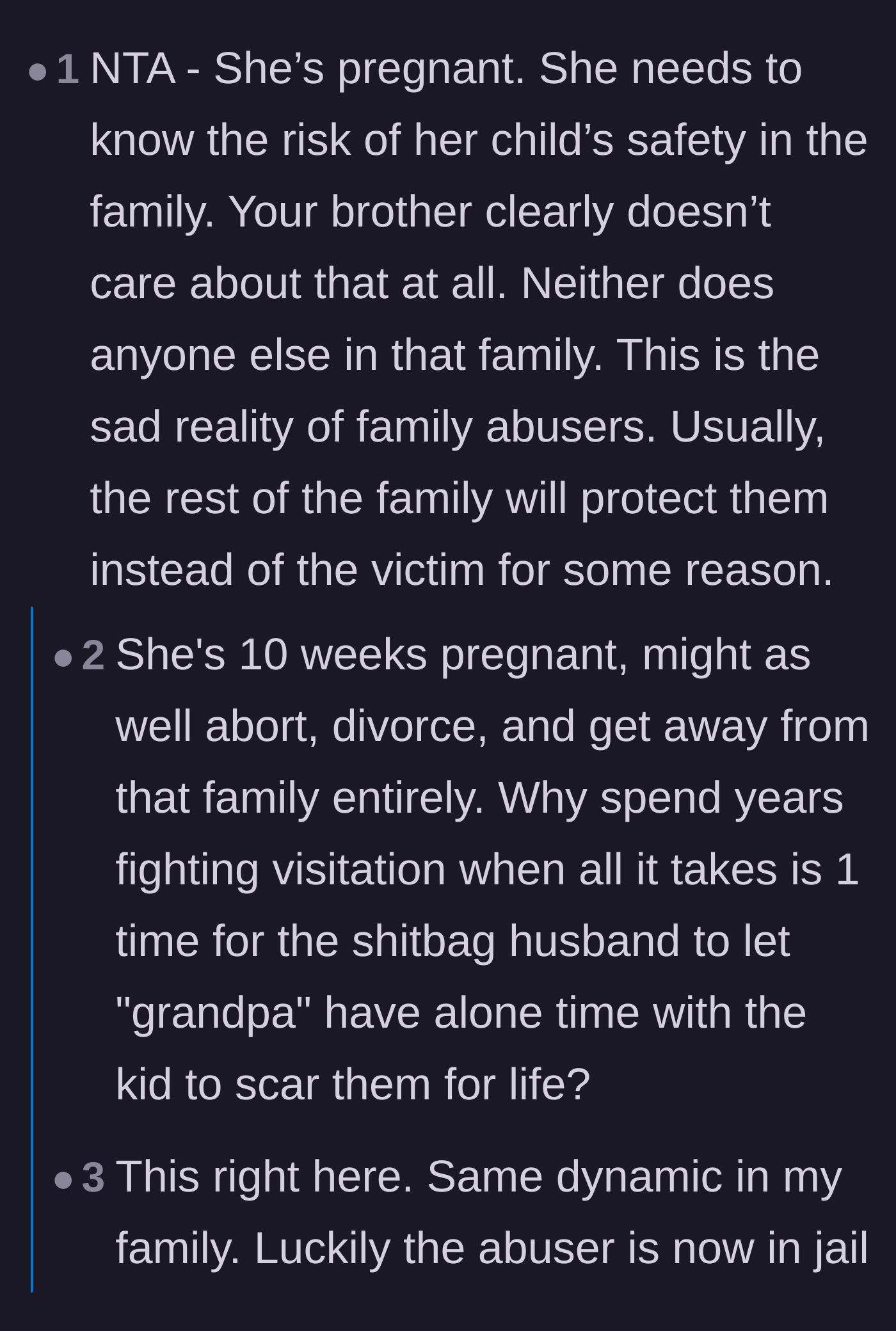 Comment thread 6 - Discussing the urgent need for the pregnant sister-in-law to know the truth for her baby's safety.