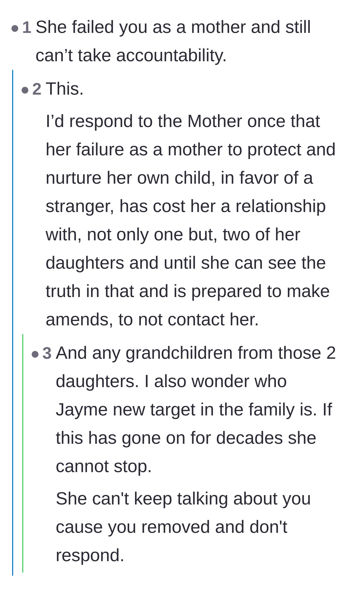 Comment thread 3 - Readers discussing the mother's ultimate failure to protect her child and the generational cost of her willful denial.