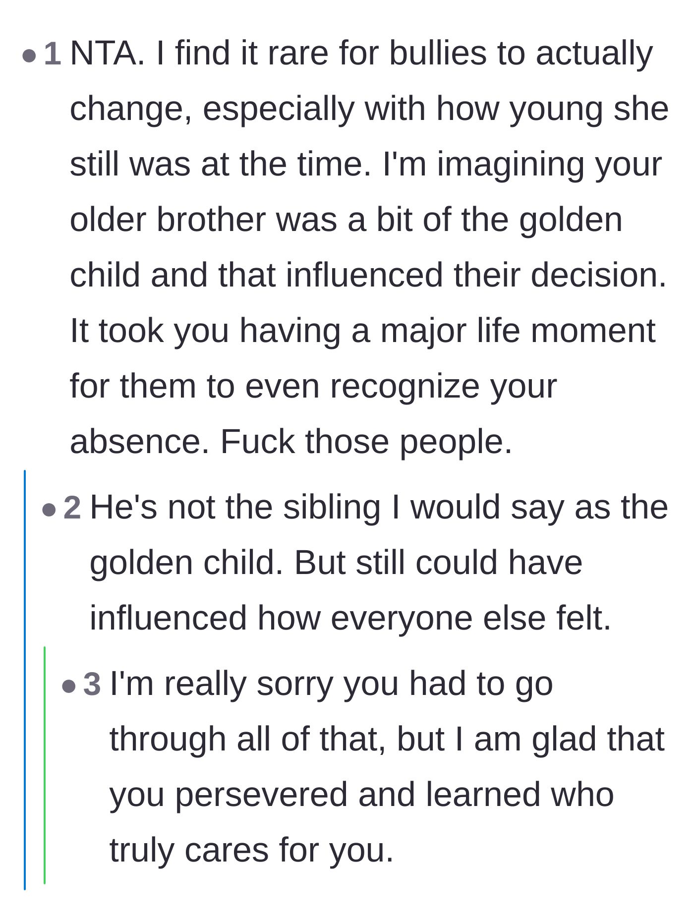 Comment thread 4 - Speculation about family dynamics and the brother's influence, ending with heartfelt encouragement for the author's perseverance.