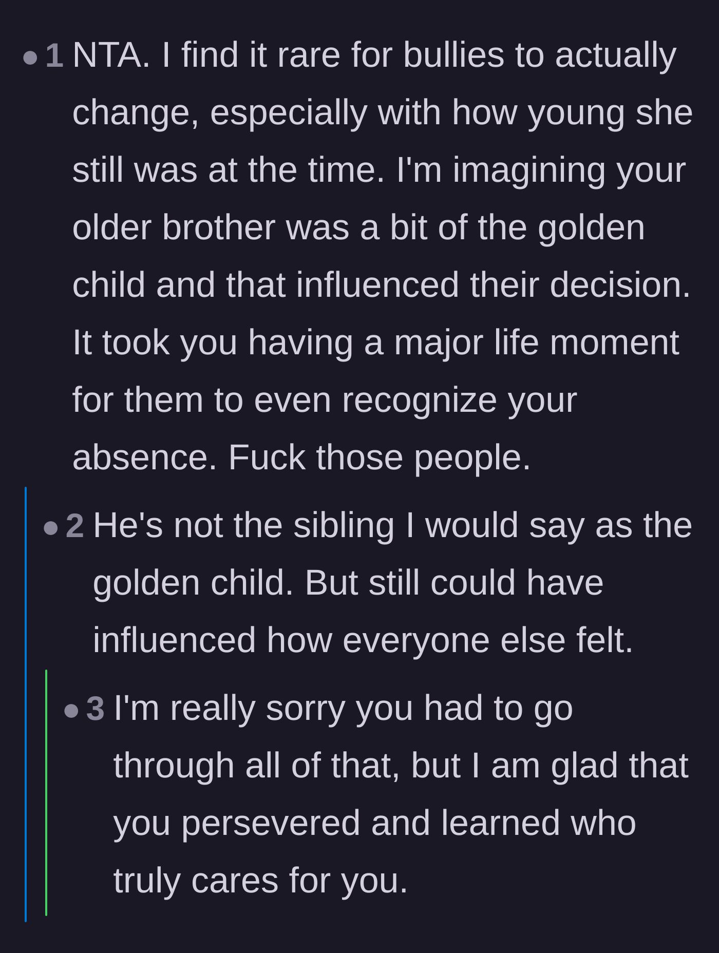 Comment thread 4 - Speculation about family dynamics and the brother's influence, ending with heartfelt encouragement for the author's perseverance.